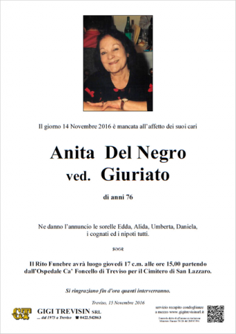 Necrologio Del Negro Benita